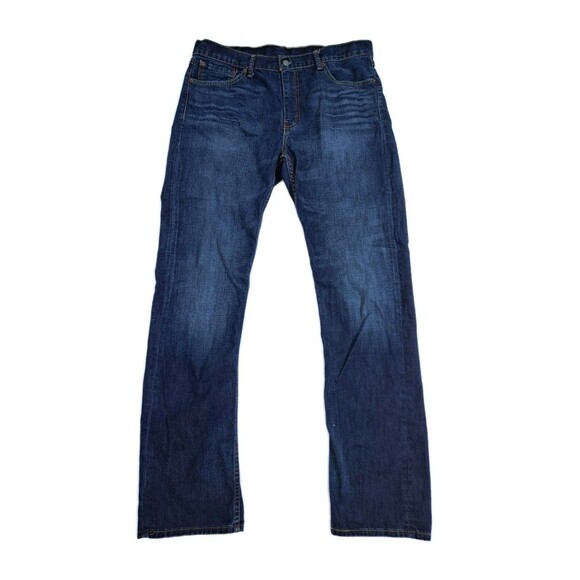 Levis 504 Jeans Men's 36x36 Dark Blue Wash Distressed Denim Pants Straight - Picture 1 of 11